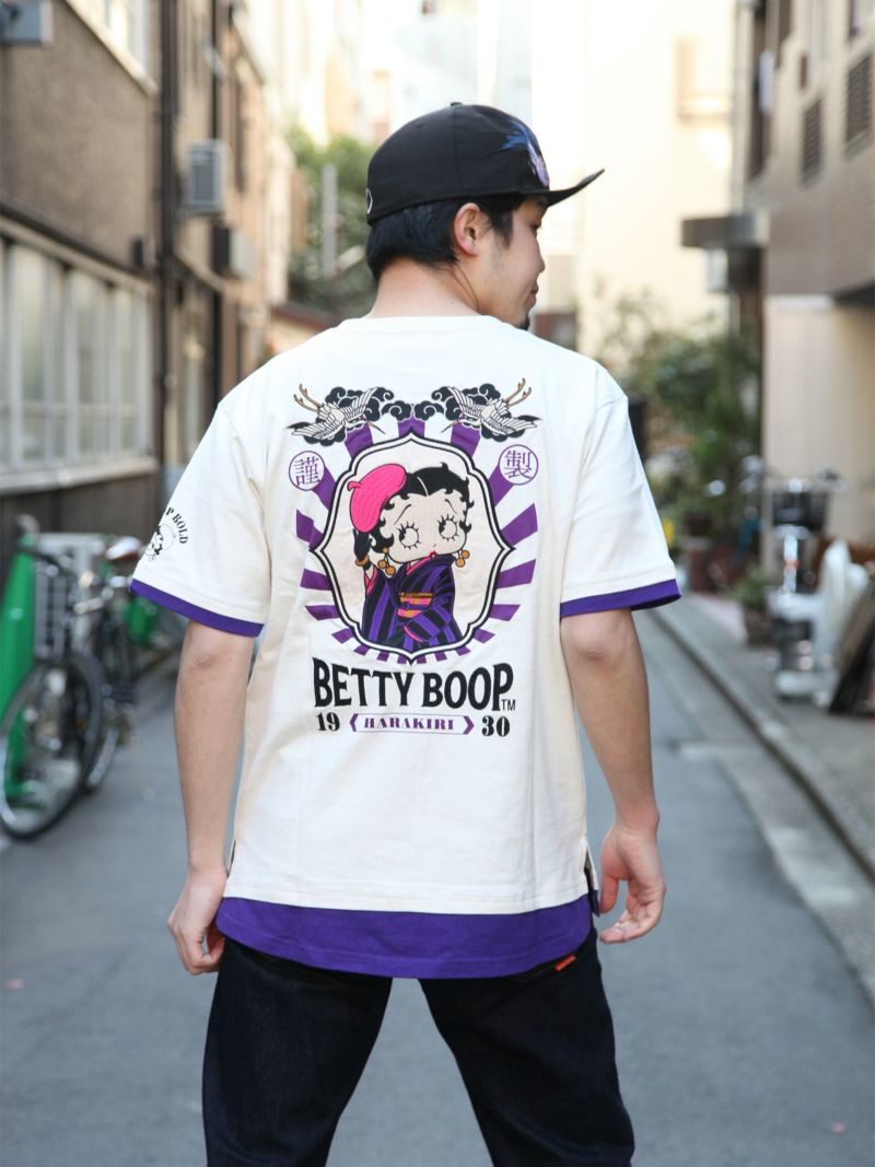 【HARAKIRI×BETTY BOOP】“大正浪漫ベティ”刺繍入りフェイクレイヤードTシャツ〔別注〕