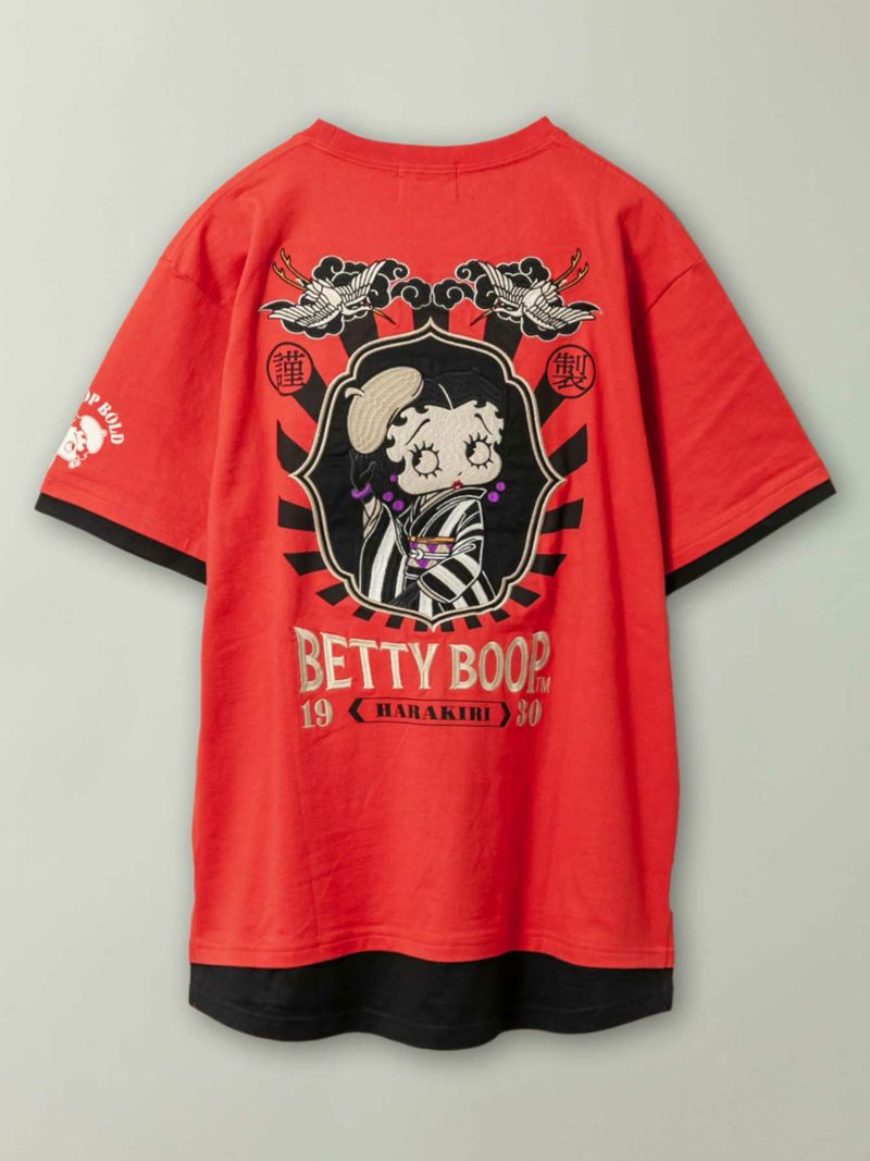 【HARAKIRI×BETTY BOOP】“大正浪漫ベティ”刺繍入りフェイクレイヤードTシャツ〔別注〕