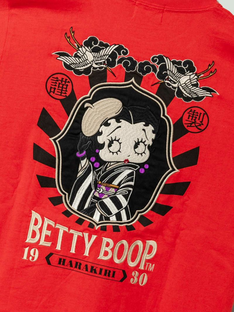 【HARAKIRI×BETTY BOOP】“大正浪漫ベティ”刺繍入りフェイクレイヤードTシャツ〔別注〕