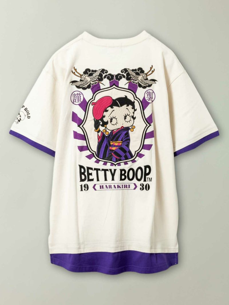 【HARAKIRI×BETTY BOOP】“大正浪漫ベティ”刺繍入りフェイクレイヤードTシャツ〔別注〕