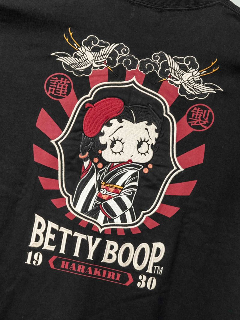 【HARAKIRI×BETTY BOOP】“大正浪漫ベティ”刺繍入りフェイクレイヤードTシャツ〔別注〕