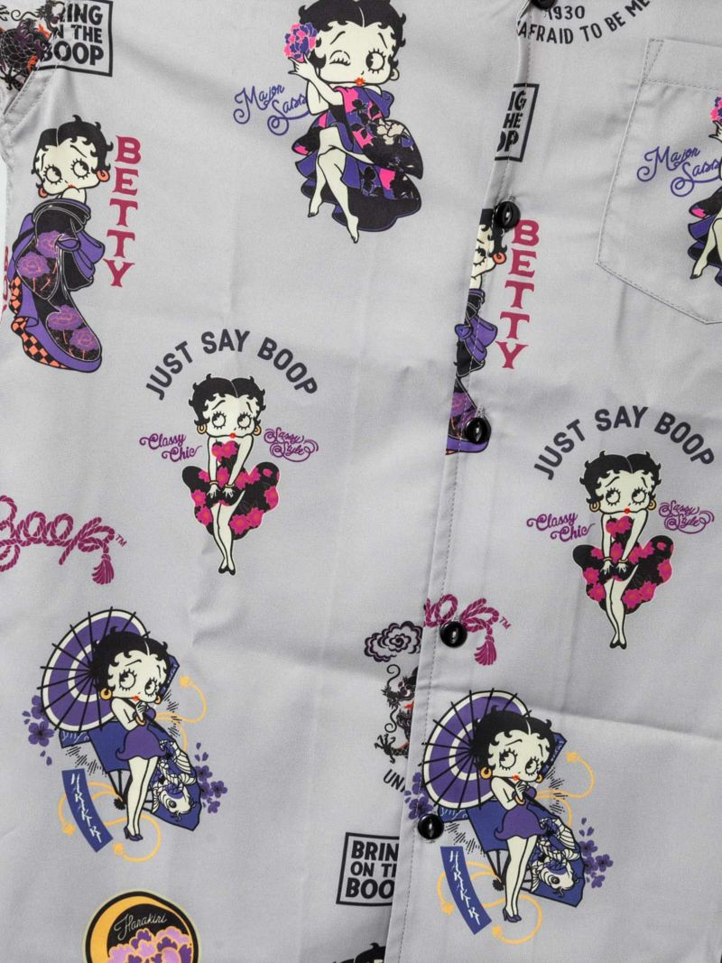 【HARAKIRI×BETTY BOOP】“アーカイブベティ”総柄プリント半袖開襟シャツ〔別注〕