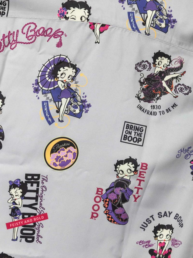 【HARAKIRI×BETTY BOOP】“アーカイブベティ”総柄プリント半袖開襟シャツ〔別注〕