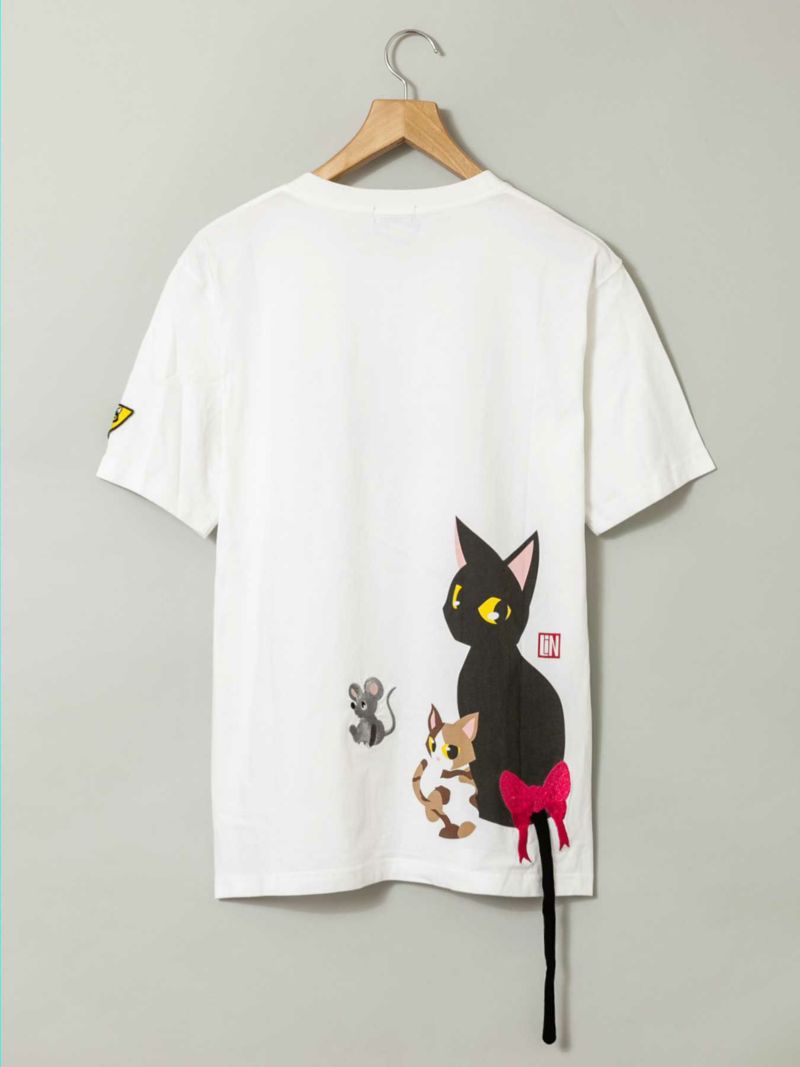 【LiN】“尻尾ぶらぶら”刺繍入りプリントTシャツ