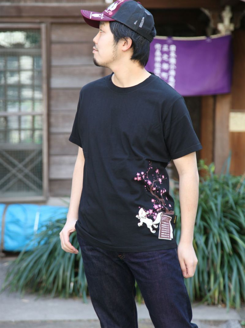 【今昔 -KON-JAKU-】“狐印のコーヒーカー”刺繍入りプリントTシャツ