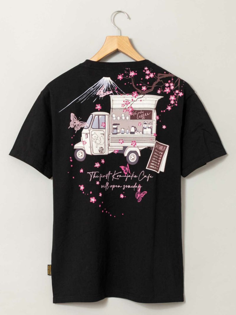 【今昔 -KON-JAKU-】“狐印のコーヒーカー”刺繍入りプリントTシャツ