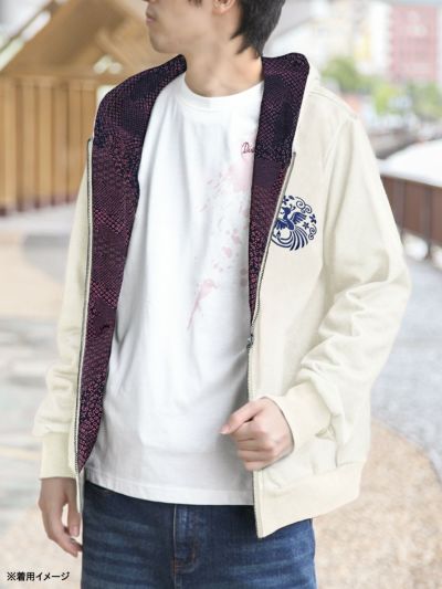＜会員様限定！8月使えるクーポン配布中＞<br>≪44%OFF≫【雅結】<br>鳳凰刺繍 ちりめん切替ZIPパーカー≪返品・取寄対応不可≫