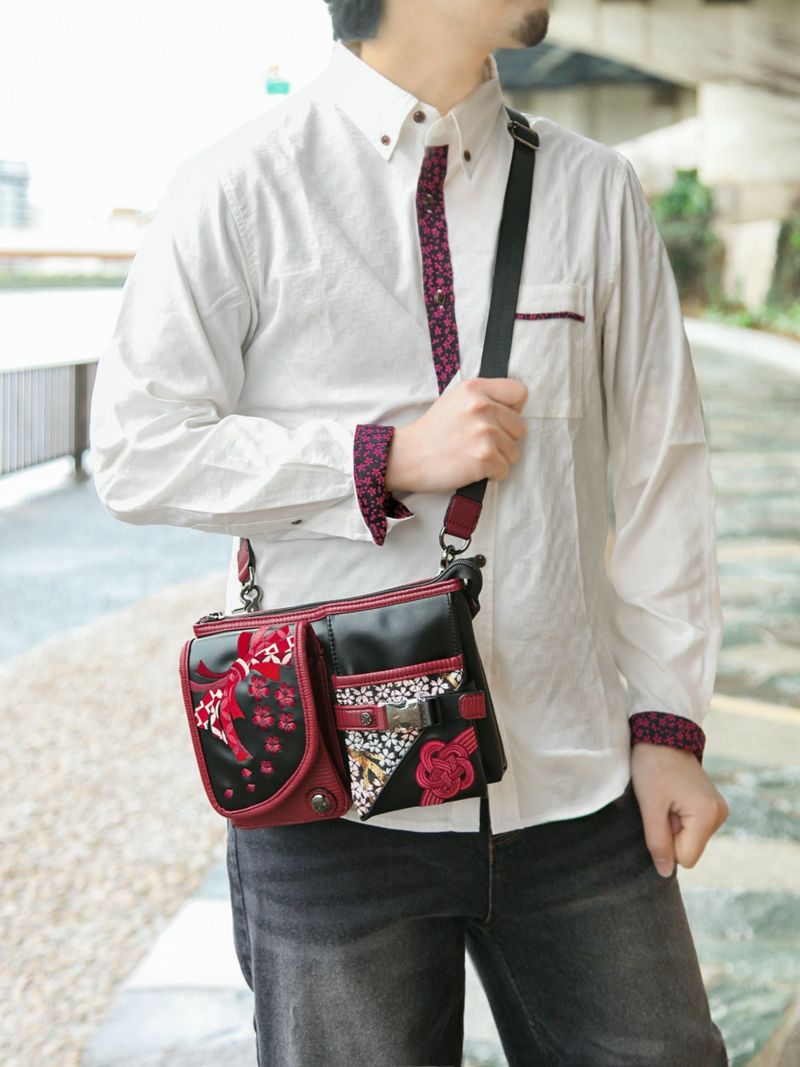 【雅結】桜と熨斗刺繍 金襴切替横型シザーバッグ