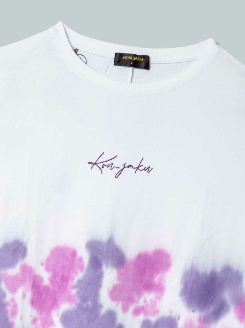 【今昔 -KON-JAKU-】“細線花と狐”総刺繍タイダイ染めチュニックTシャツ