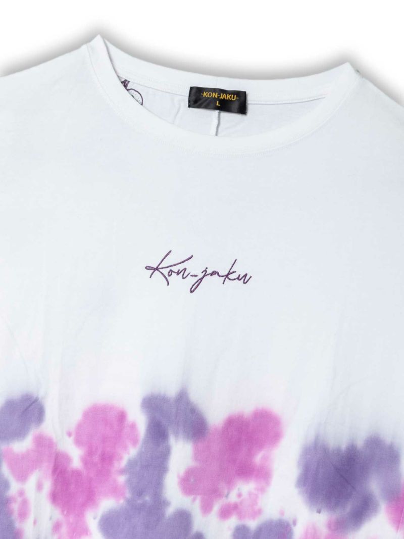 【今昔 -KON-JAKU-】“細線花と狐”総刺繍タイダイ染めチュニックTシャツ