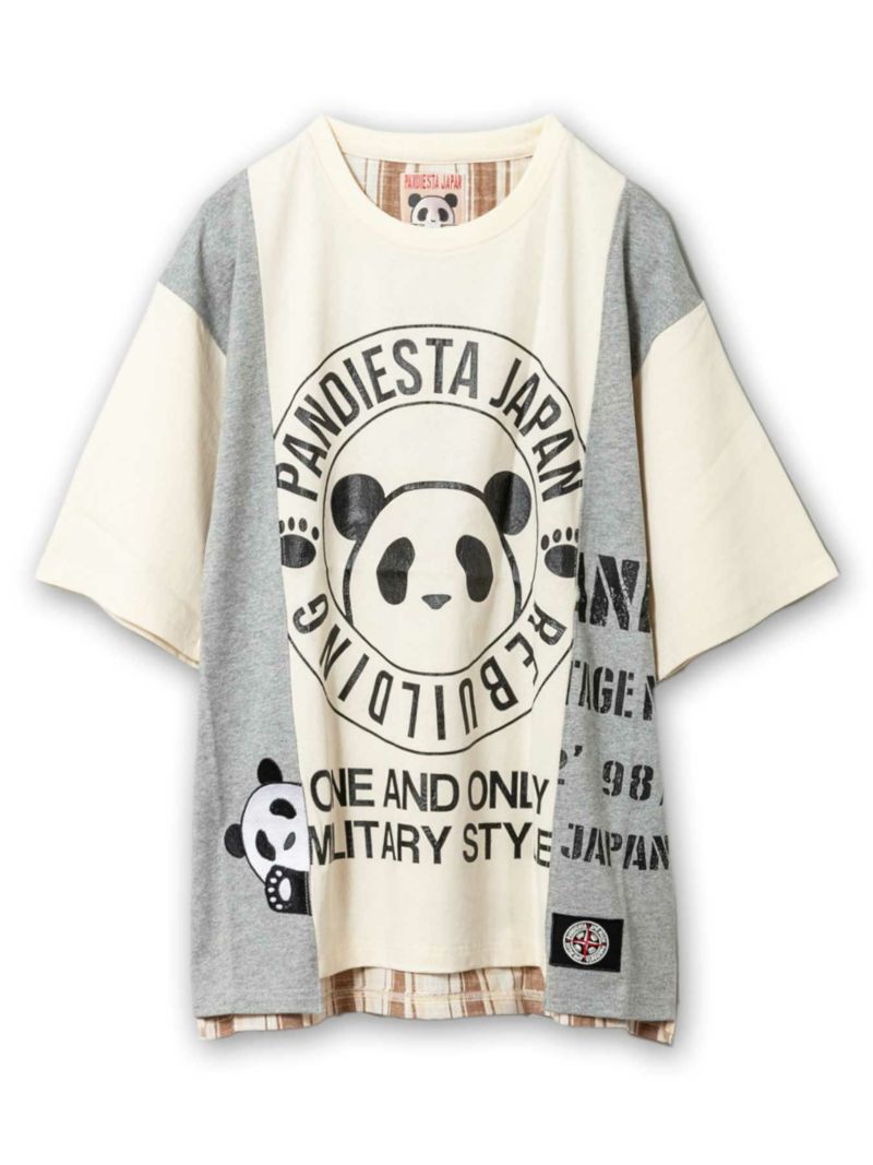 PANDIESTA JAPAN】チェック切替リメイクBIGシルエットTシャツ