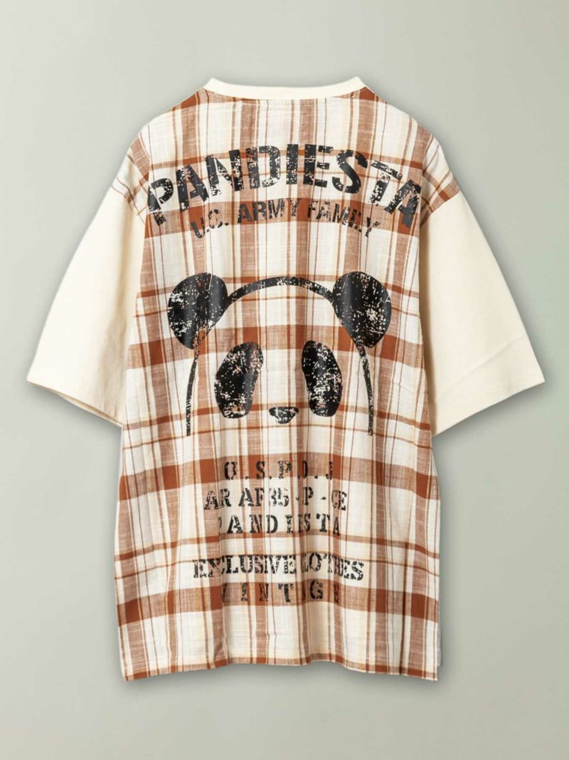 PANDIESTA JAPAN】チェック切替リメイクBIGシルエットTシャツ