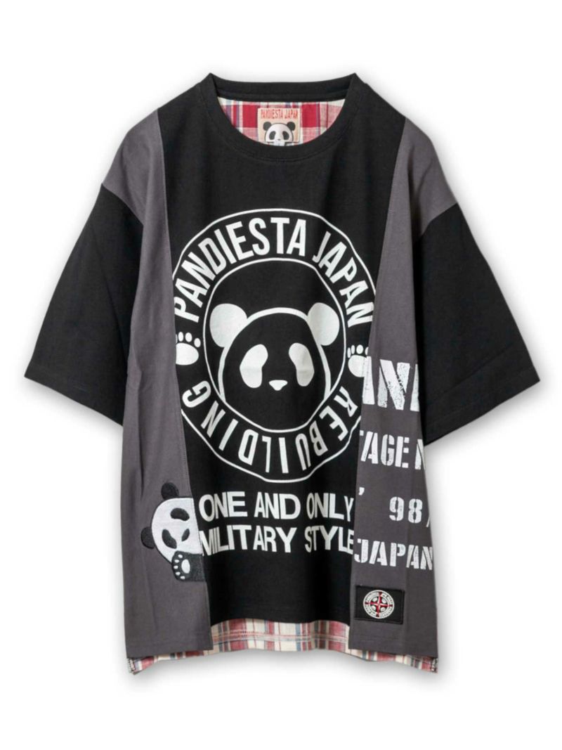 PANDIESTA JAPAN】チェック切替リメイクBIGシルエットTシャツ