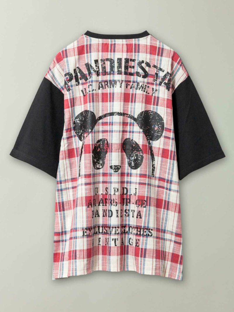 PANDIESTA JAPAN】チェック切替リメイクBIGシルエットTシャツ