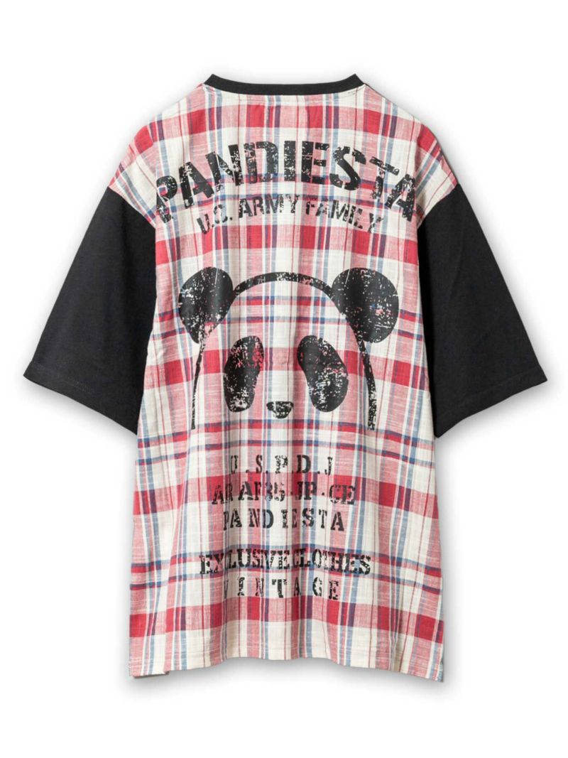 PANDIESTA JAPAN】チェック切替リメイクBIGシルエットTシャツ