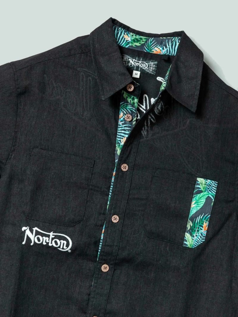 【Norton】ボタニカル柄使い6分袖シャツ