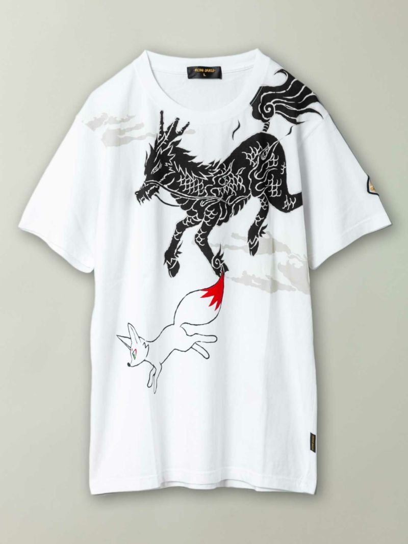 【今昔 -KON-JAKU-】“ことこと物語 麒麟が来る”刺繍入りプリントTシャツ