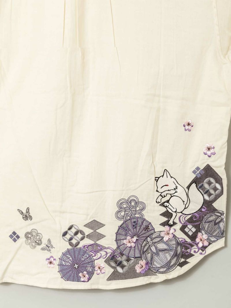【今昔 -KON-JAKU-】“手毬と傘”総刺繍BIGシルエット半袖シャツ