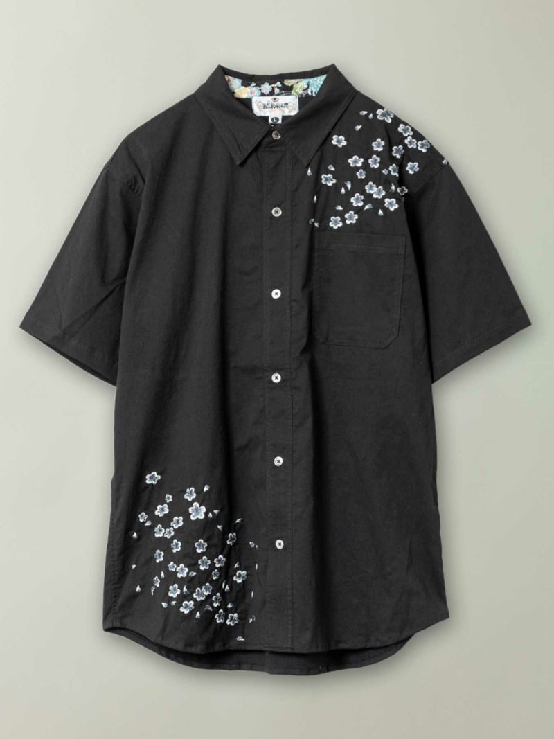 ＜予約＞【絡繰魂】“桜流水”総刺繍 半袖コットンシャツ