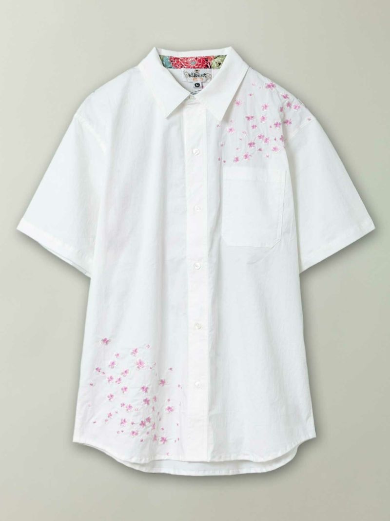 ＜予約＞【絡繰魂】“桜流水”総刺繍 半袖コットンシャツ