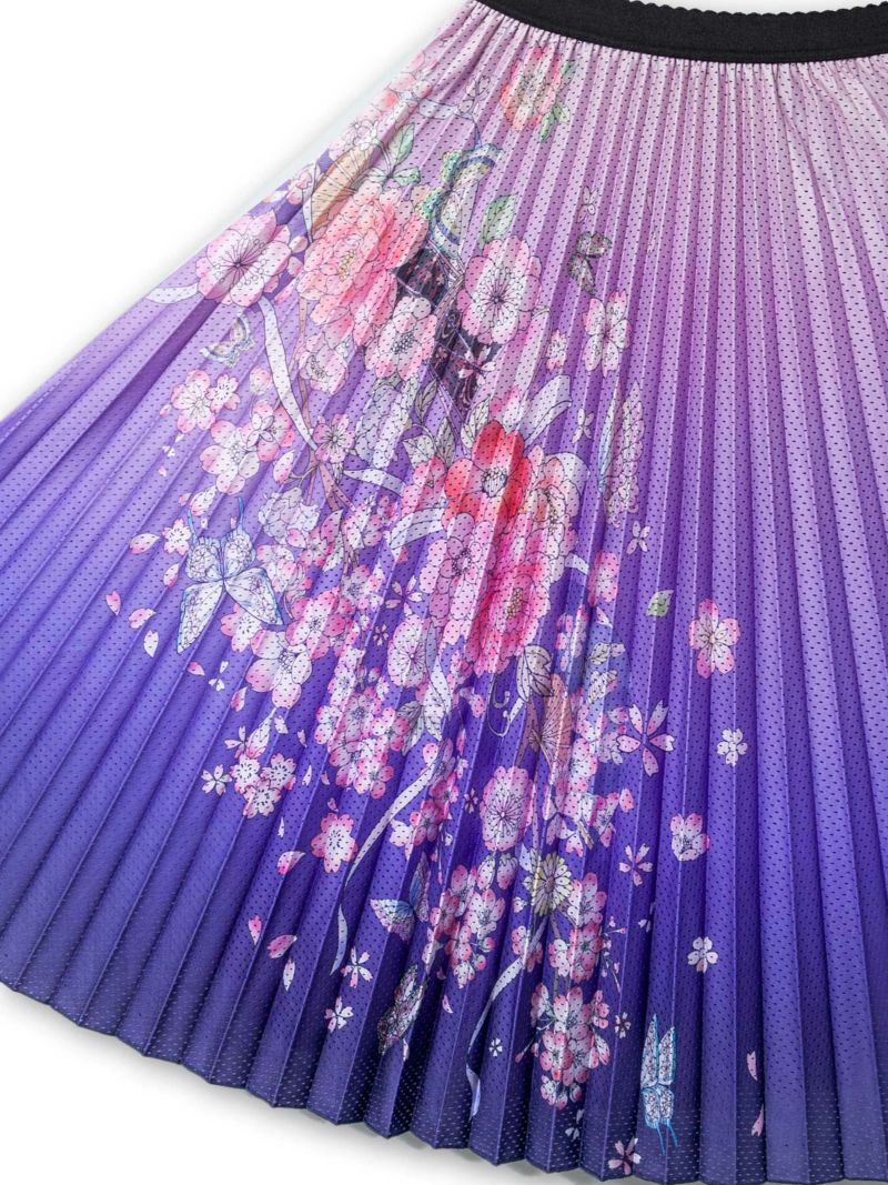 【雅結×is Scolar】“桜と蝶々”メッシュ素材ロングプリーツスカート〔別注〕