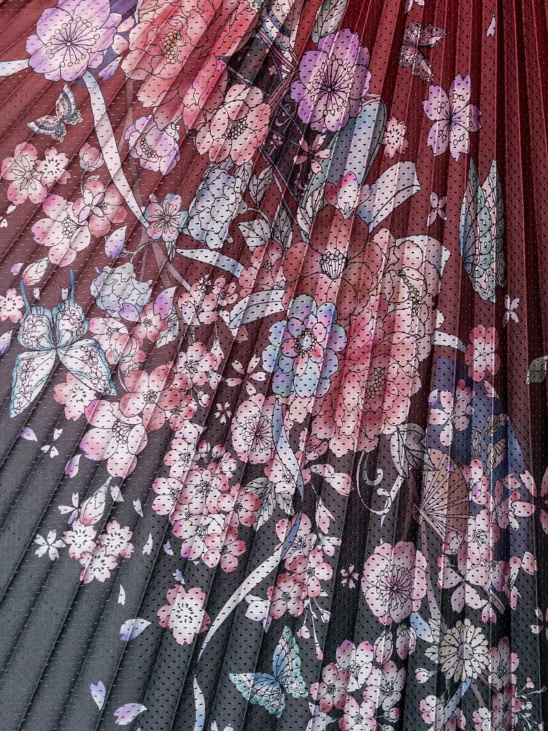 【雅結×is Scolar】“桜と蝶々”メッシュ素材ロングプリーツスカート〔別注〕