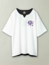 【雅結】桜家紋刺繍フェイクレイヤード梨地素材 キーネックTシャツ