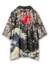 【絡繰魂・粋】“黒檀 荒波桜”鬼ちりめん生地アロハシャツ