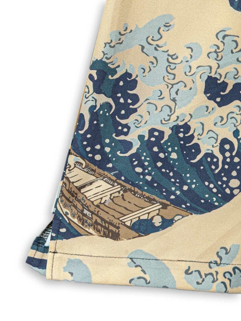 【絡繰魂・粋】“黒檀 荒波桜”鬼ちりめん生地アロハシャツ