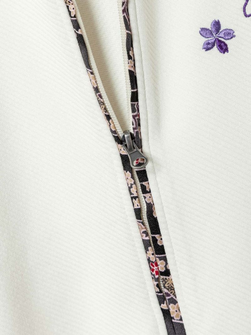 【雅結】桜刺繍ふくれジャガード素材 和生地遣い7分袖ZIPパーカー
