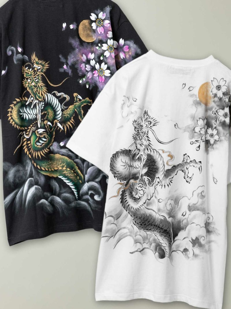 【禅】“金運龍”手描きTシャツ