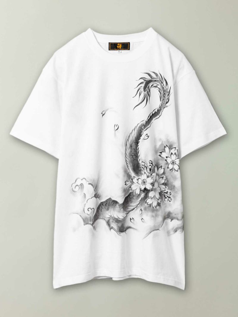 【禅】“金運龍”手描きTシャツ