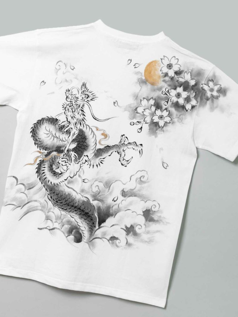 【禅】“金運龍”手描きTシャツ