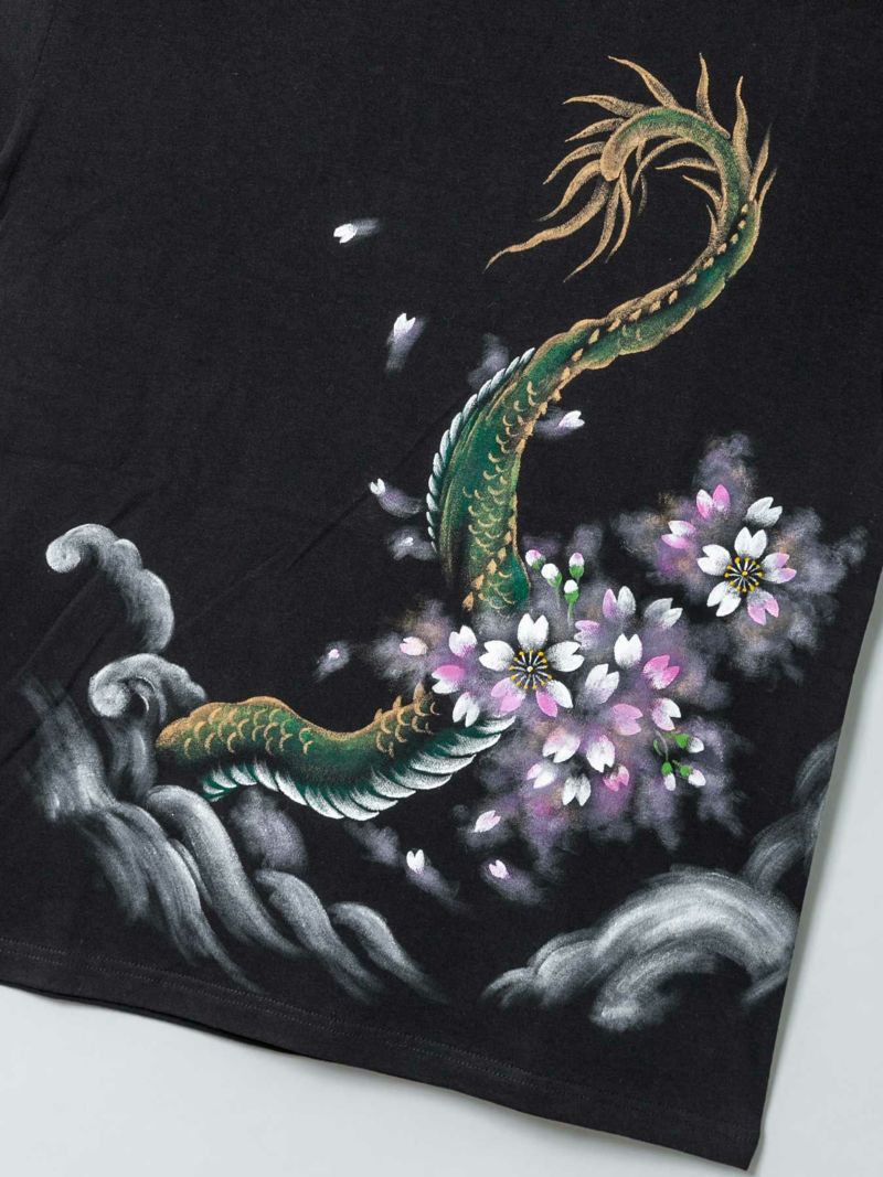 【禅】“金運龍”手描きTシャツ