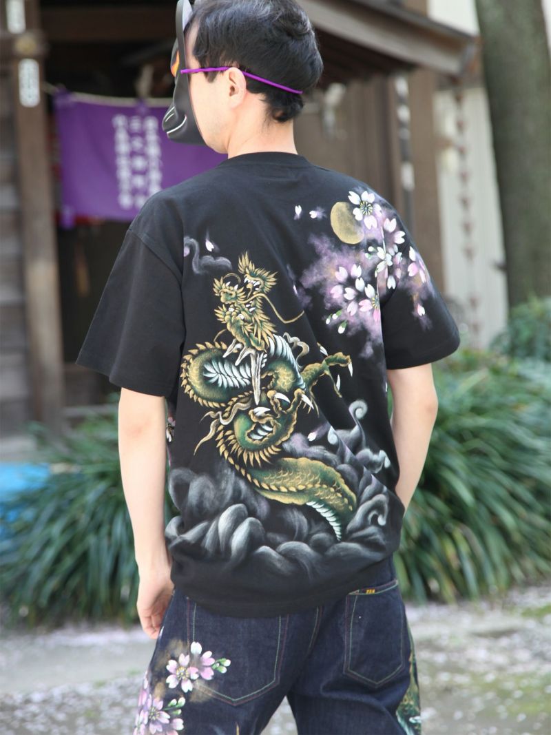 【禅】“金運龍”手描きTシャツ