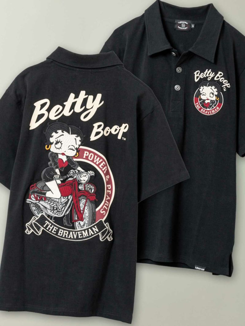 【The BRAVE-MAN×BETTY BOOP】“バイクベティ”刺繍入りベア天竺ポロシャツ