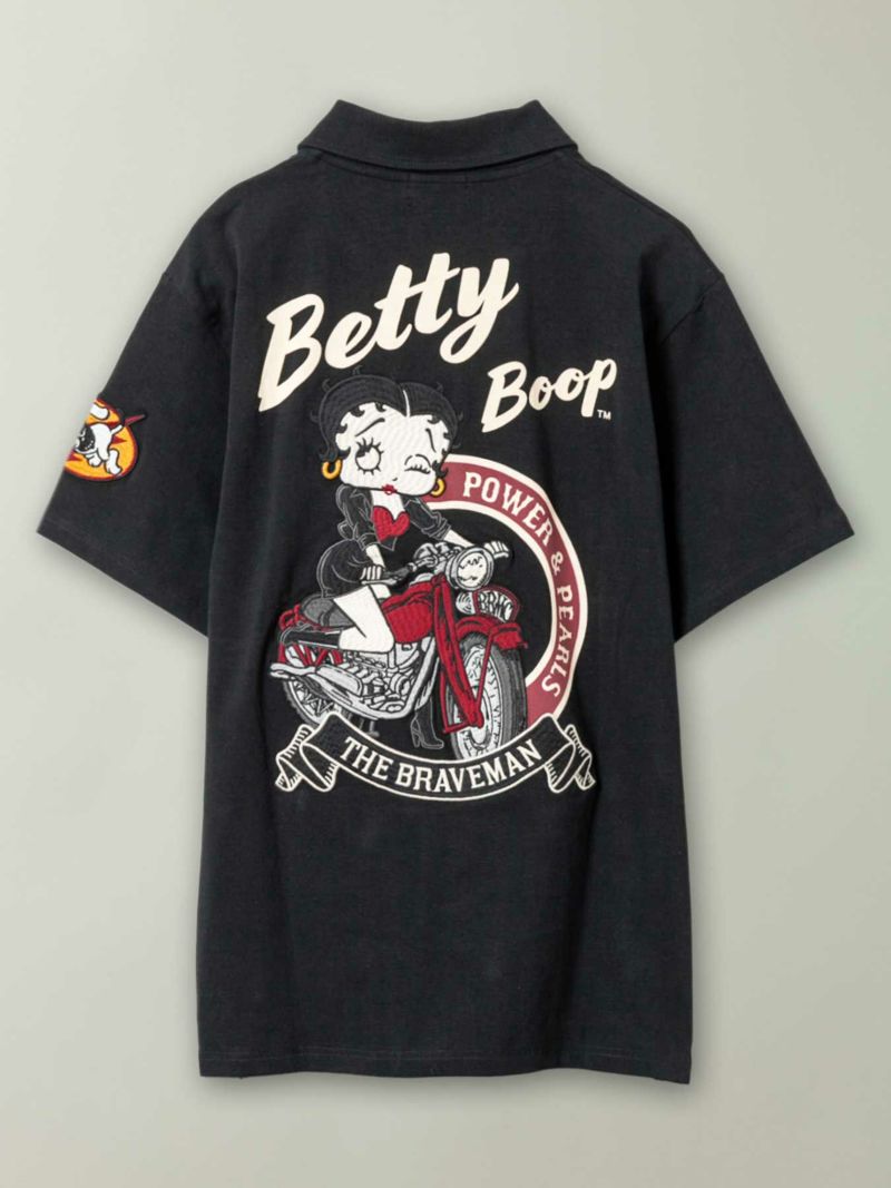 【The BRAVE-MAN×BETTY BOOP】“バイクベティ”刺繍入りベア天竺ポロシャツ