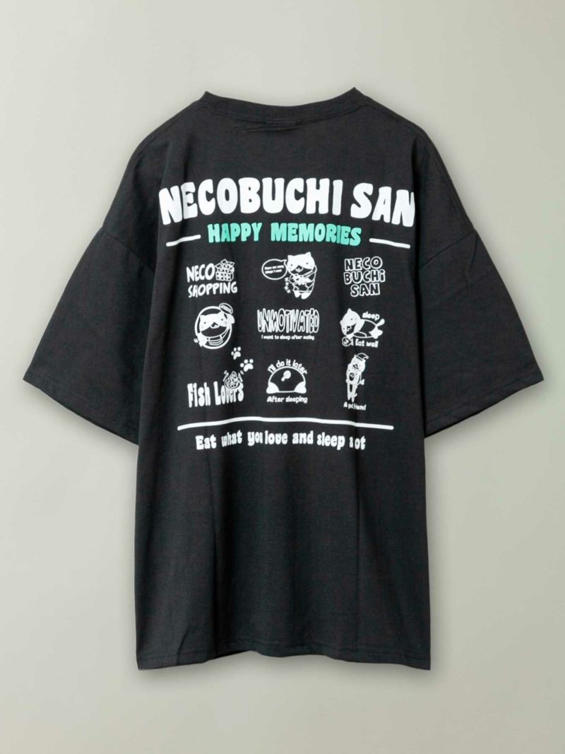【NECOBUCHI-SAN】胸刺繍バックプリントBIGシルエット天竺Tシャツ
