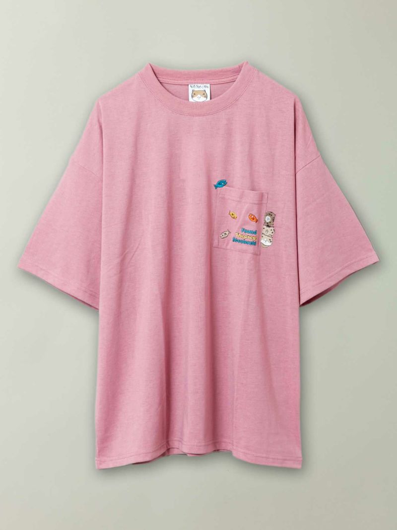 【NECOBUCHI-SAN】猫渕さん総刺繍BIGシルエット ポケット付きTシャツ