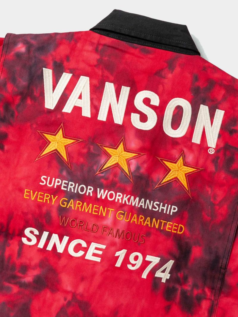 【VANSON】“スリースター”刺繍入り半袖ZIPシャツ