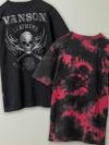 【VANSON】“スカルファイヤー”モノトーン刺繍Tシャツ