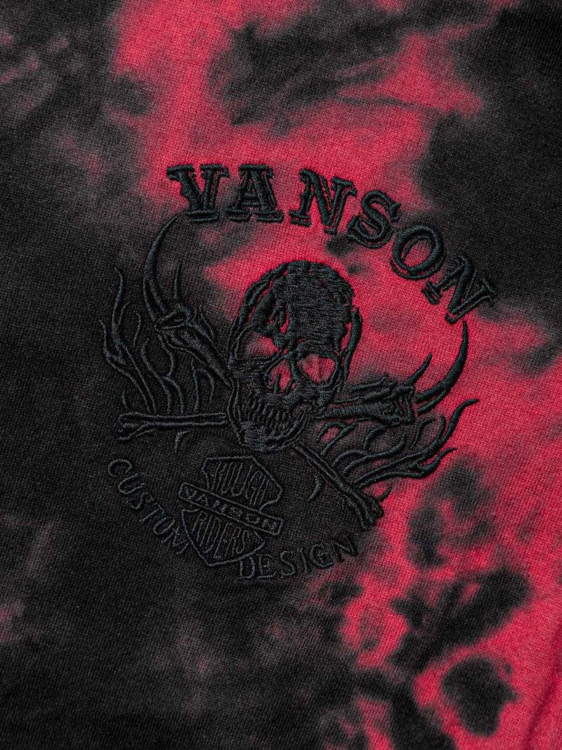 【VANSON】“スカルファイヤー”モノトーン刺繍Tシャツ