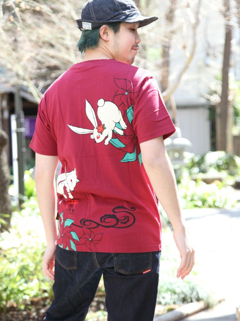 【今昔 -KON-JAKU-】“風車に今年の干支（兎）”刺繍入りTシャツ