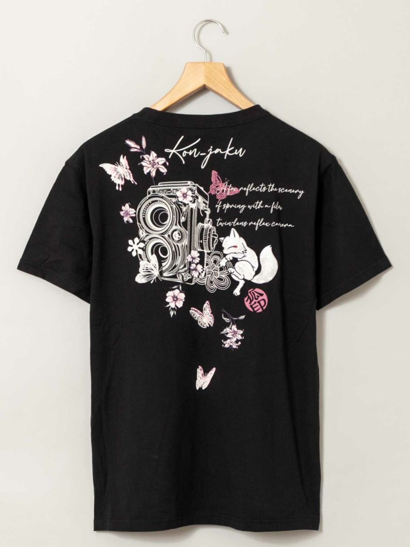 【今昔 -KON-JAKU-】“クラシカルな二眼レフカメラ”刺繍入りTシャツ
