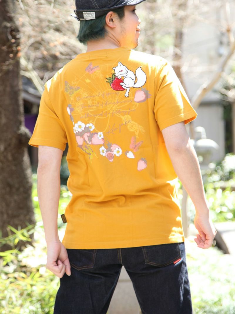 【今昔 -KON-JAKU-】“扇子の風に乗ったイチゴの香り”刺繍入りTシャツ