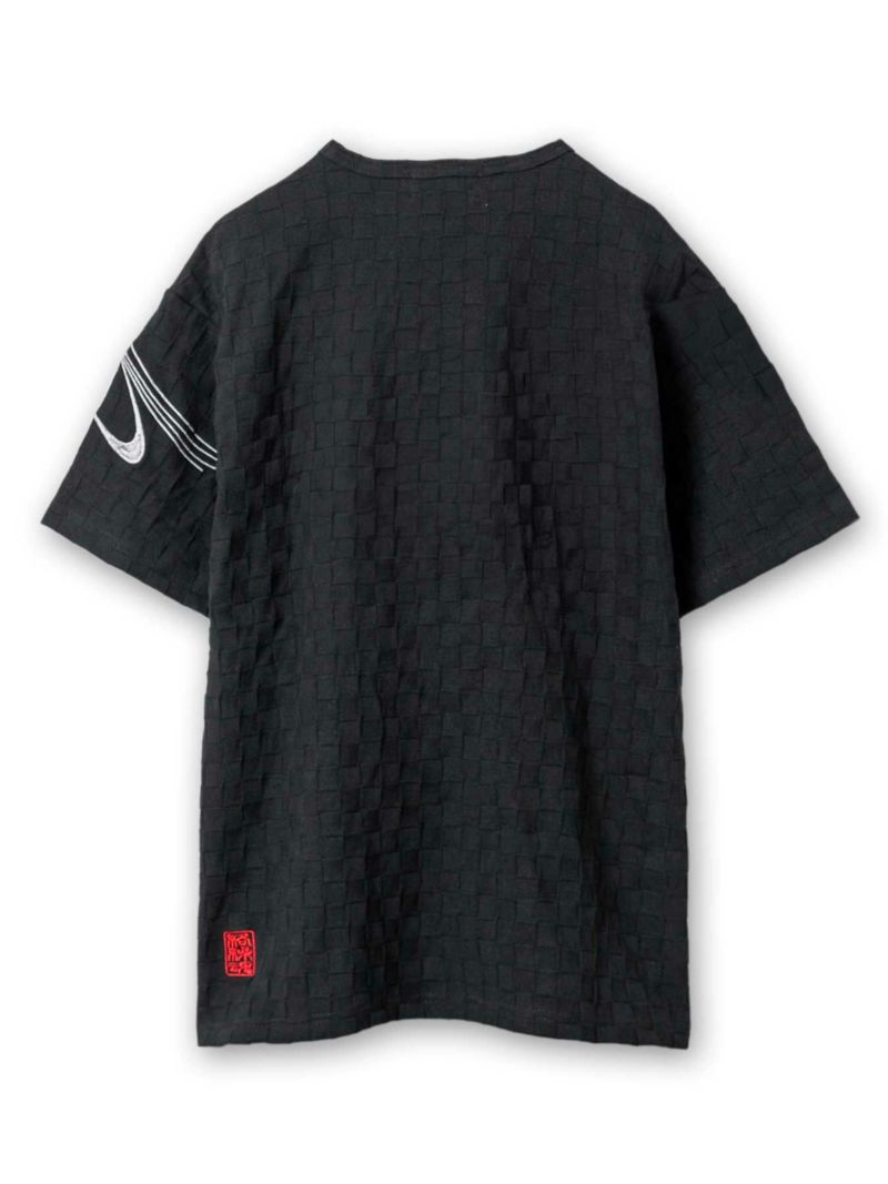 【絡繰魂】“桜流水”総刺繍ブロックジャガードVネックTシャツ