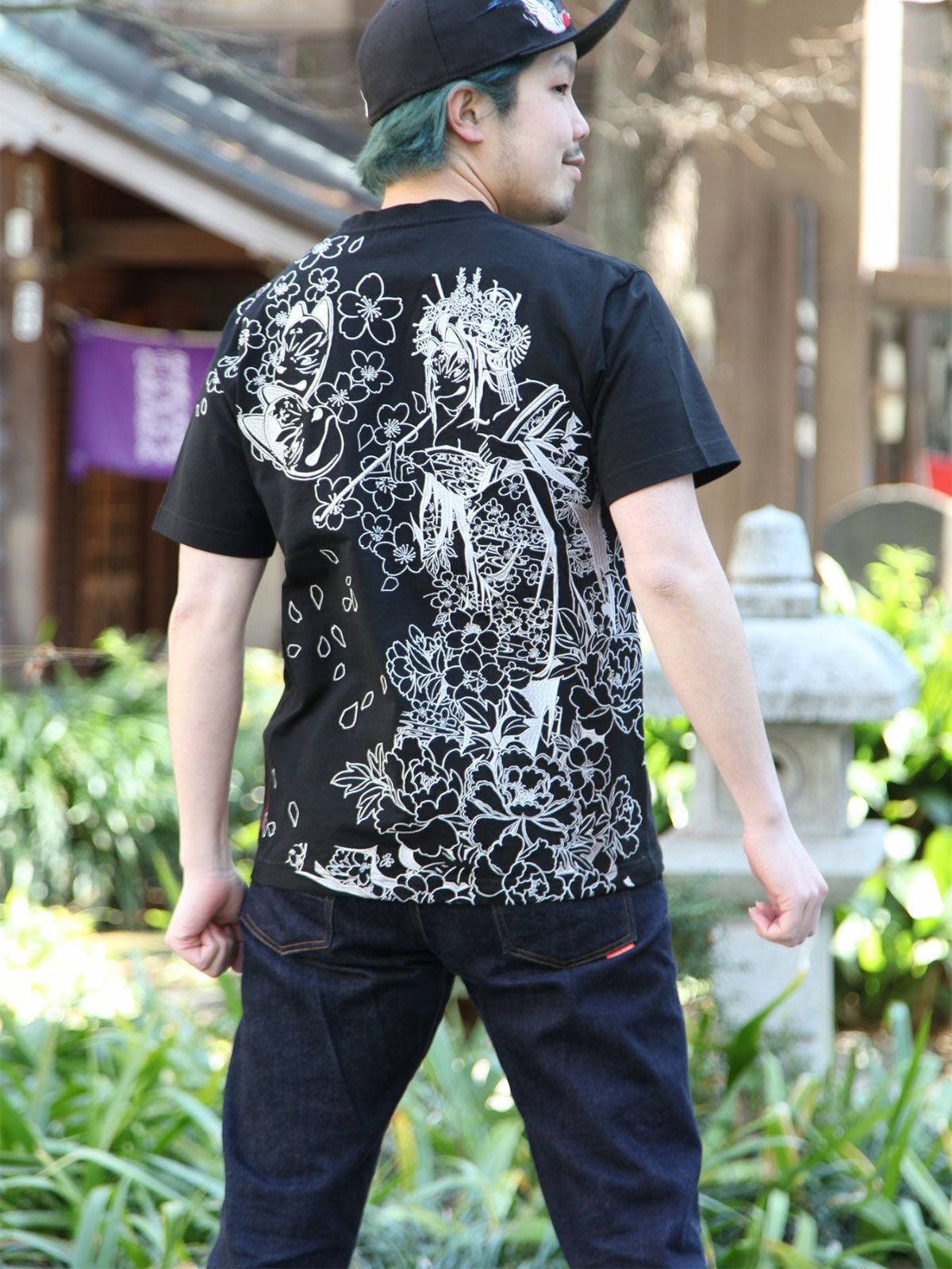 【絡繰魂】“花魁彫り”総刺繍Tシャツ