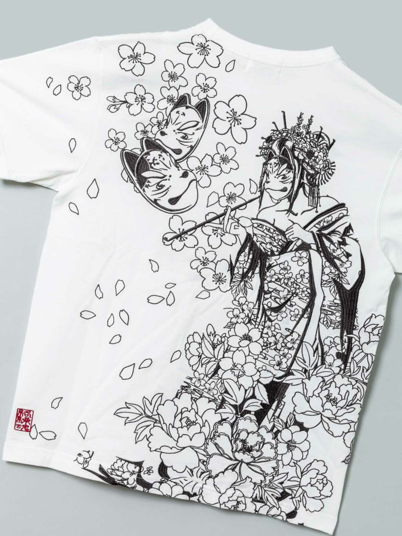 【絡繰魂】“花魁彫り”総刺繍Tシャツ