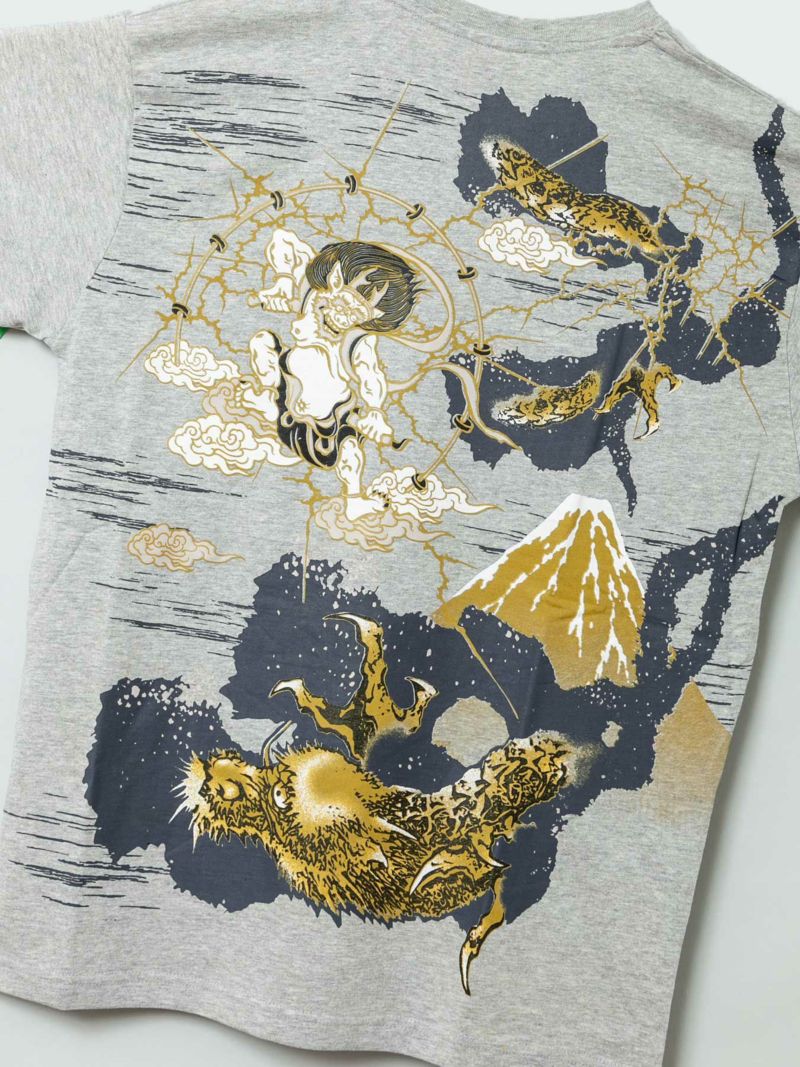 【和風景】“風神雷神”刺繍入りヘンリーネックTシャツ
