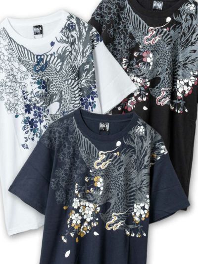 ≪アウトレットセール：17%OFF≫【和風景】<br>“鳳凰と桜”プリントTシャツ≪返品・取寄対応不可≫